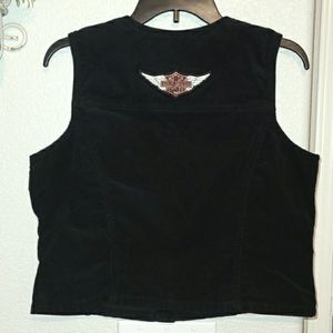 Harley Vest Black Corduroy Wings Shield Large